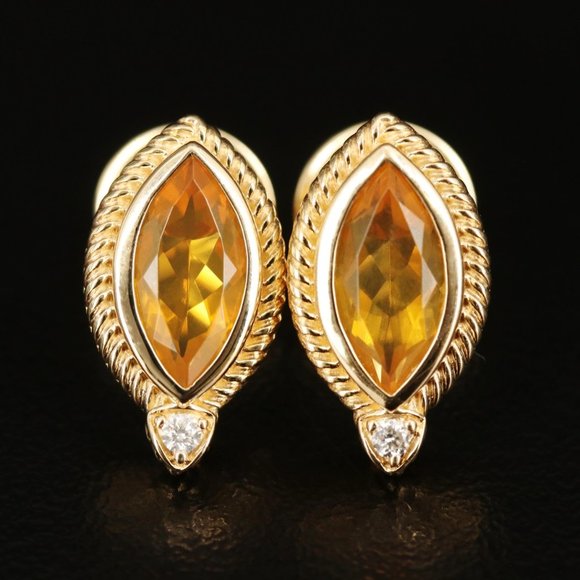 $3950 / Judith Ripka Designer Diamond & Fire Opal Earrings / 14K